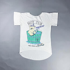 Vintage Graphic T-shirt, 80's White Graphic 'Hot Tub Inspector' T-Shirt